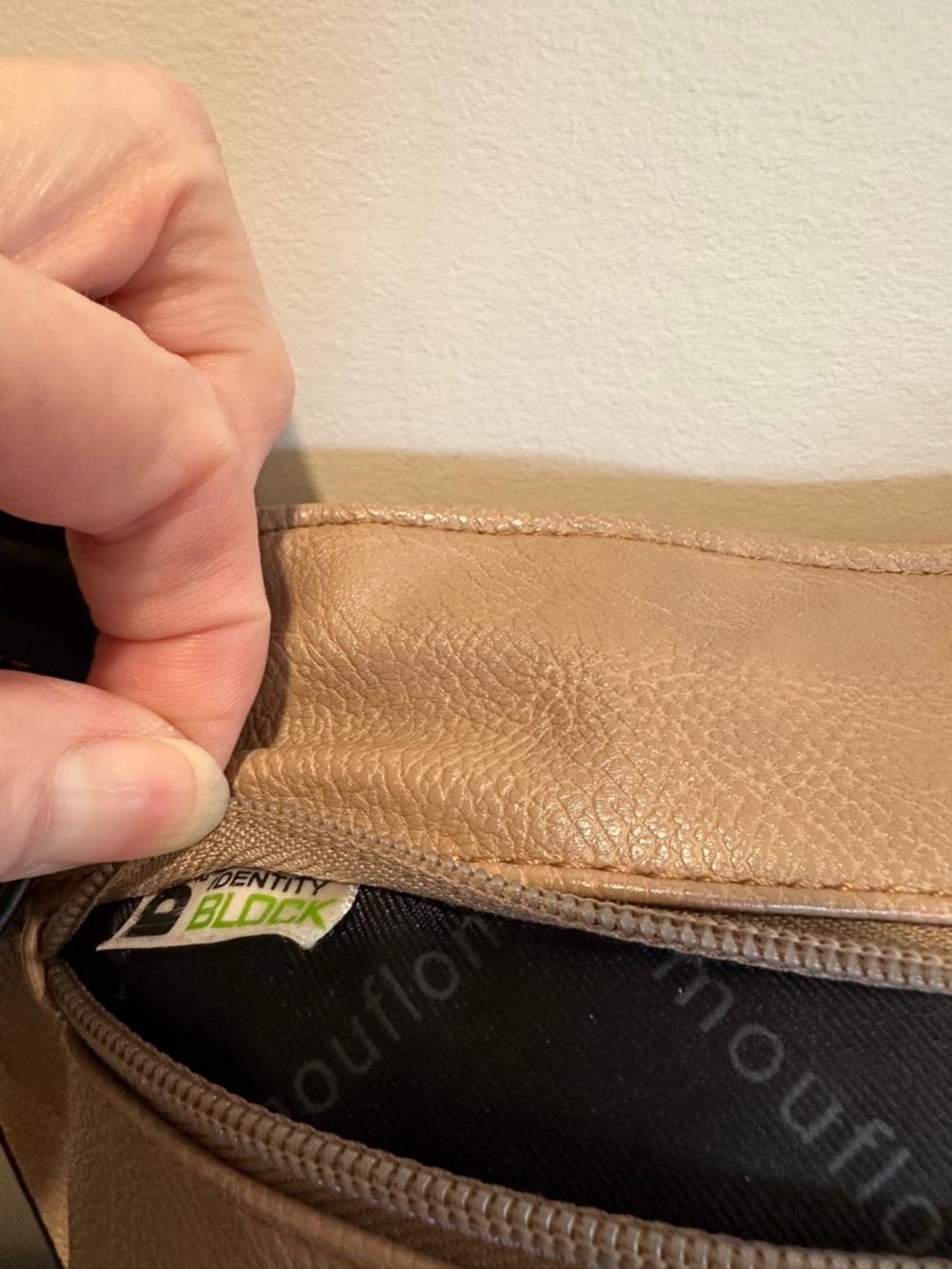 Taupe Crossbody Bag with Black Trim and Adjustable Strap - Picture 5 of 13